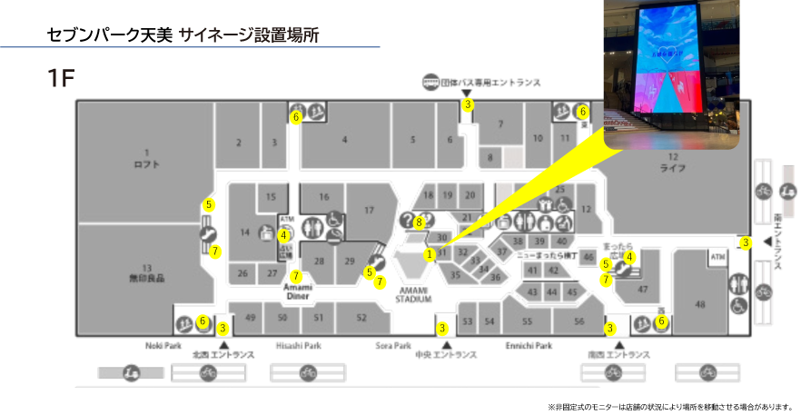 セブンパーク天美 サイネージ設置場所 1F