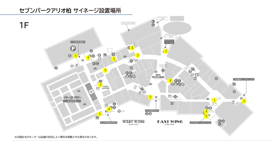 セブンパークアリオ柏 サイネージ設置場所 1F