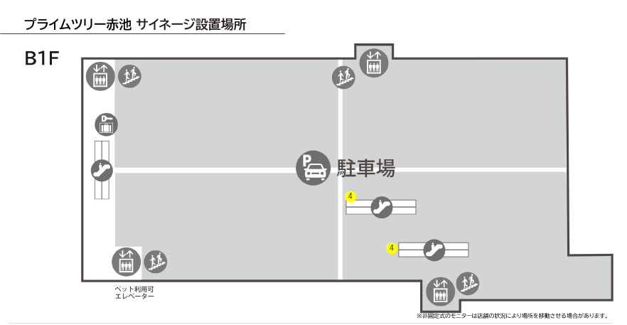 プライムツリー赤池 サイネージ設置場所 B1F