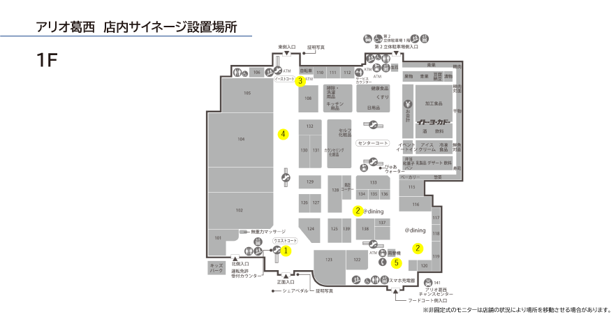 アリオ葛西 店内サイネージ設置場所 1F