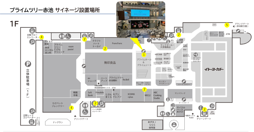 プライムツリー赤池 サイネージ設置場所 1F